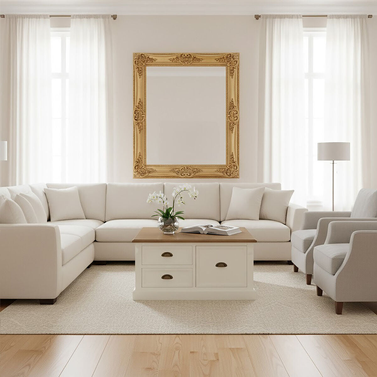 Hardwick White Wood Veneer 3 Drawer Square Coffee Table
