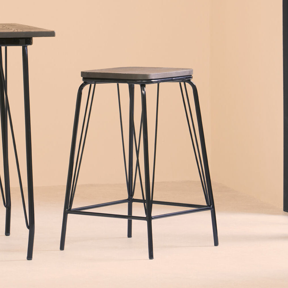 District Wooden Square Stool with Black Finish Frame