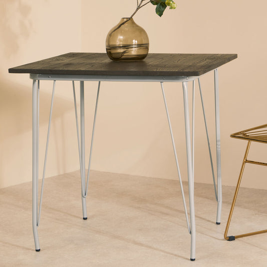 District Dark Elm Wood and Grey Metal Square Dining Table