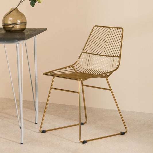 District Gold Finish Metal Wire Chair with Tapered Legs