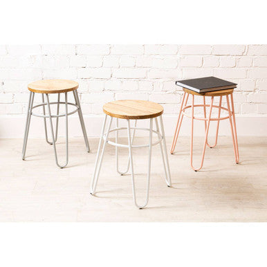 District Wooden Stool with Grey Finish Hairpin Legs