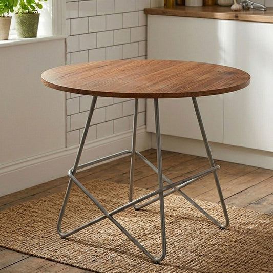 District Elm Wood Round Dining Table with Grey Finish Base