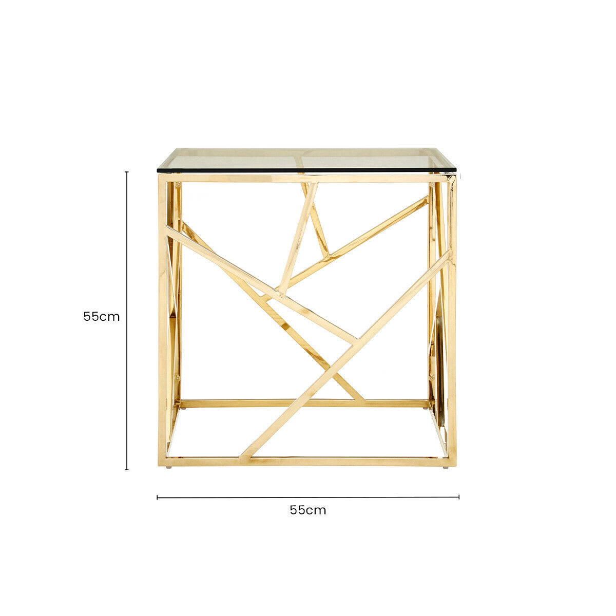 Allure Champagne Finish Square Side Table with Geometric Design