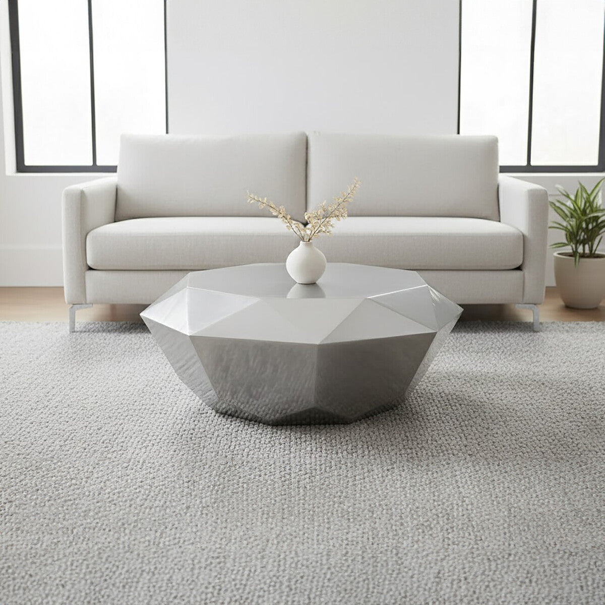 Allure Silver Finish Coffee Table with Diamond Cut Design