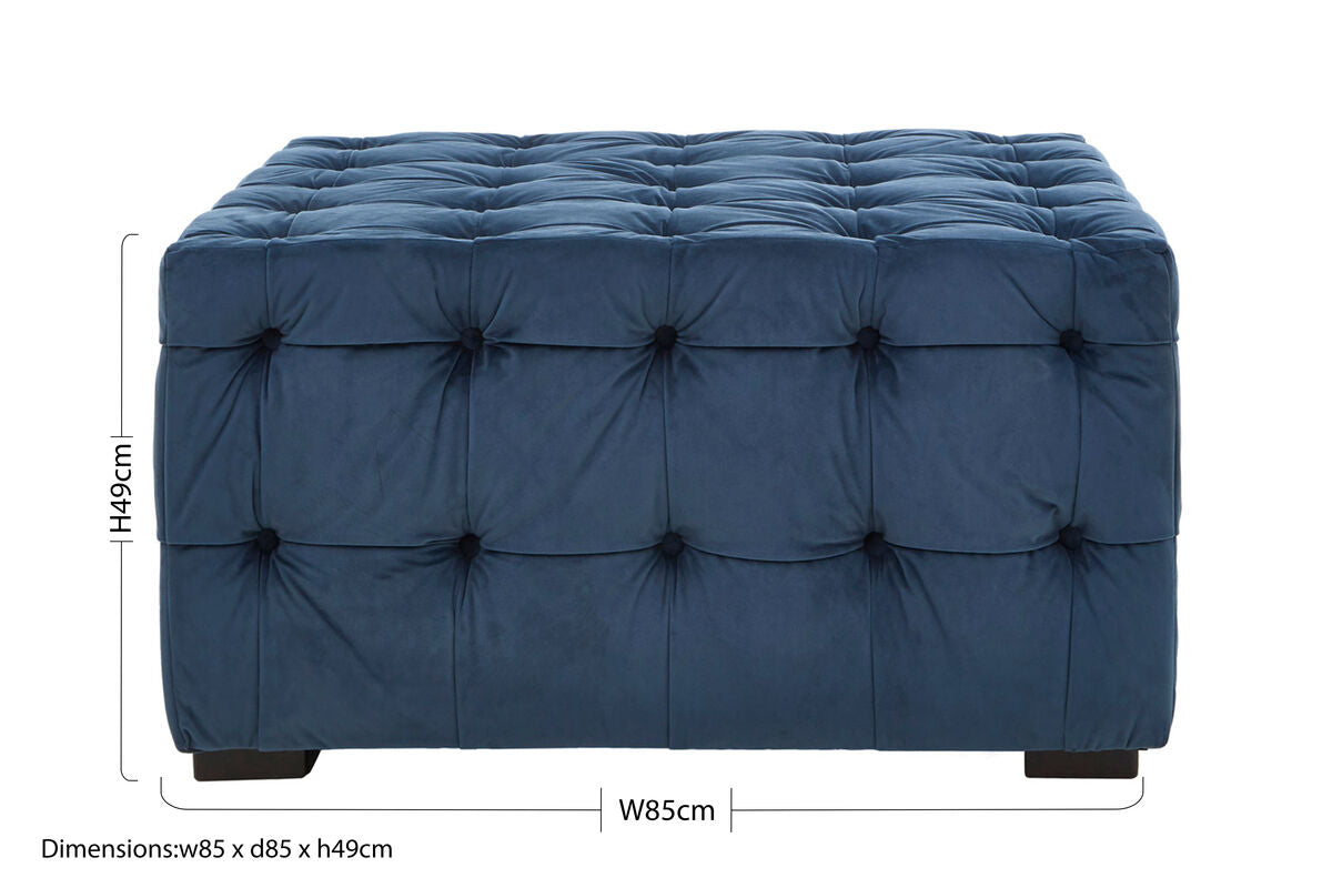 Stella Midnight Blue Velvet Button Tufted Large Footstool