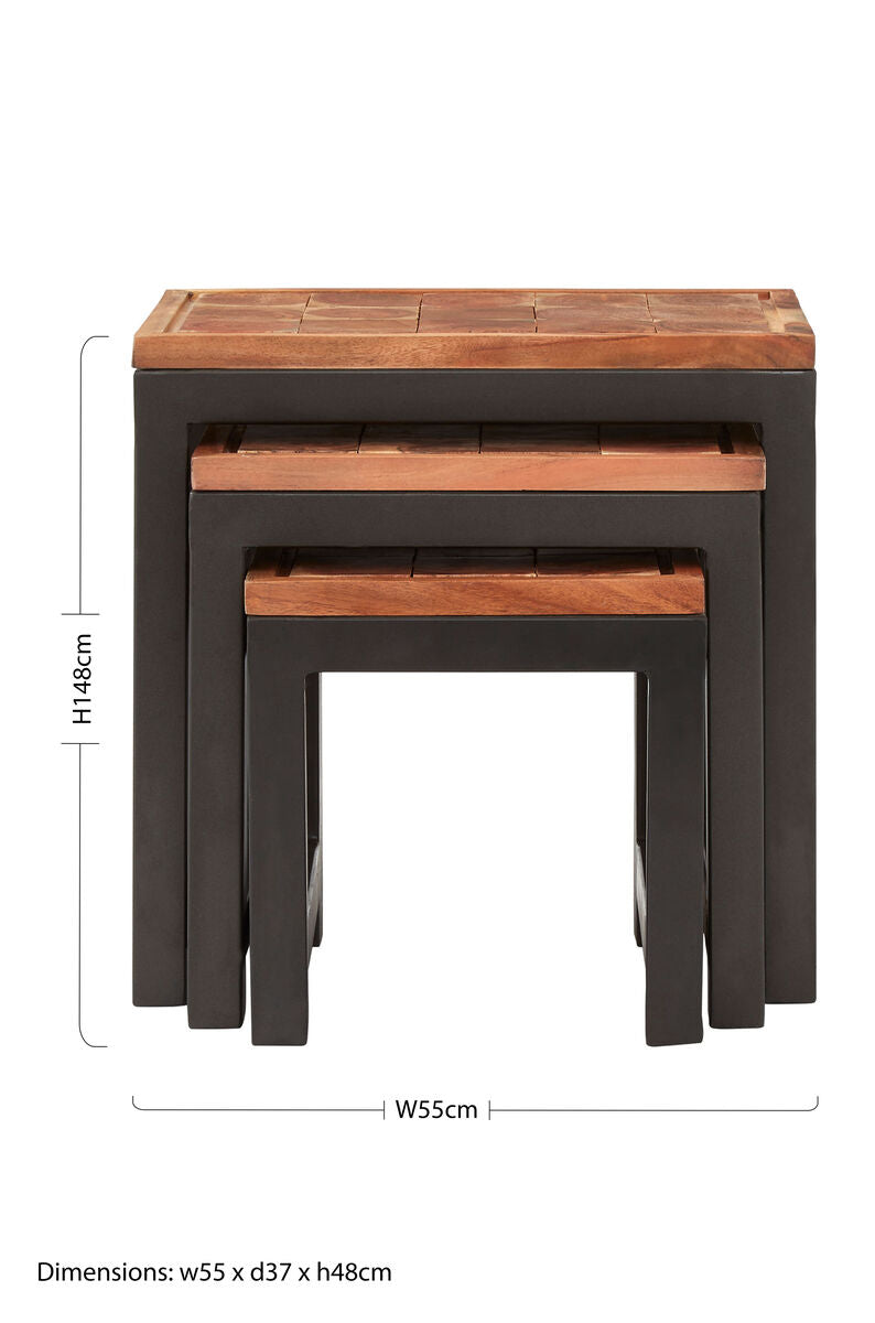 Artisan Natural Acacia Wood and Metal Set of 3 Nesting Tables