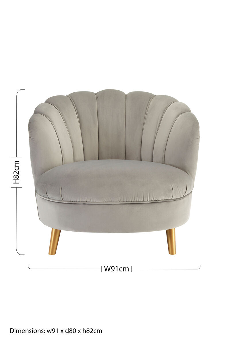 Orlina Grey Velvet Scalloped Curved Chair