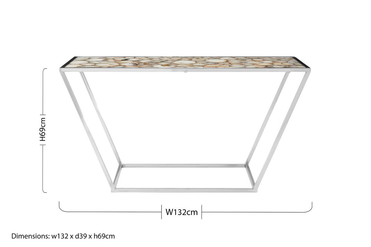 Vita White Agate Console Table with Silver Finish Frame