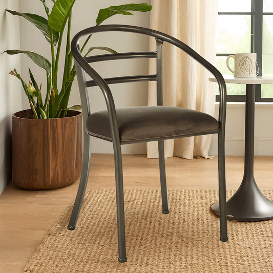 New Foundry Brown Fabric Curved Dining Chair