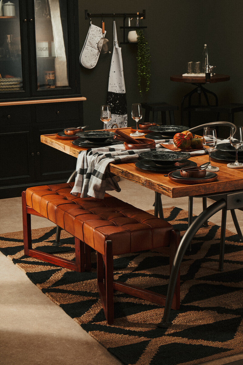 New Foundry Wooden Rectangular Dining Table with Curved Metal Legs