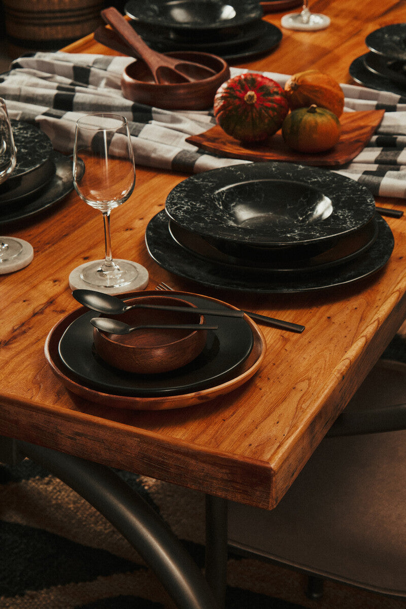New Foundry Wooden Rectangular Dining Table with Curved Metal Legs