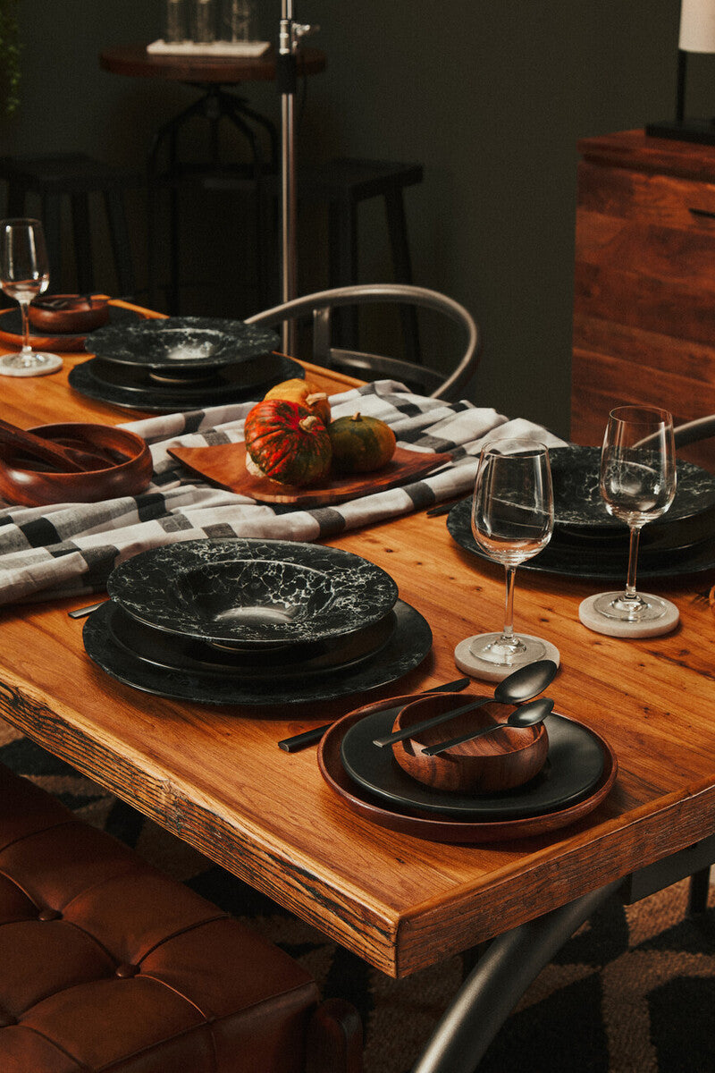 New Foundry Wooden Rectangular Dining Table with Curved Metal Legs