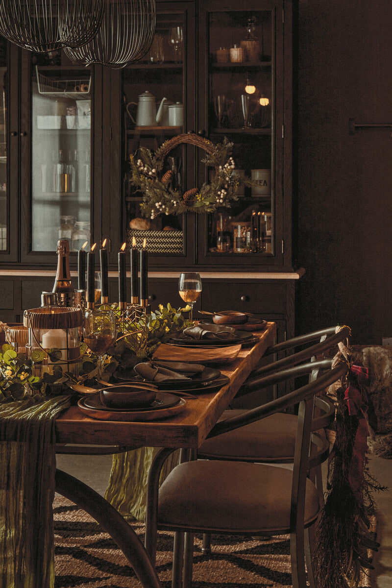 New Foundry Wooden Rectangular Dining Table with Curved Metal Legs