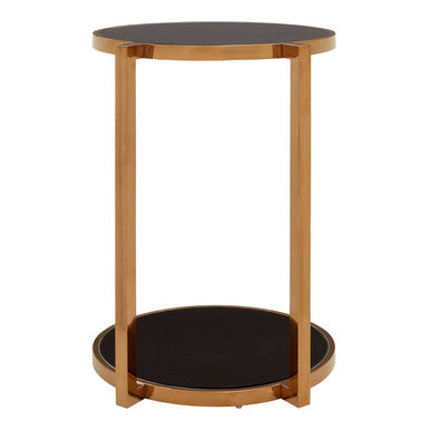 Novo Black Glass and Rose Gold Finish 2 Tier Side Table