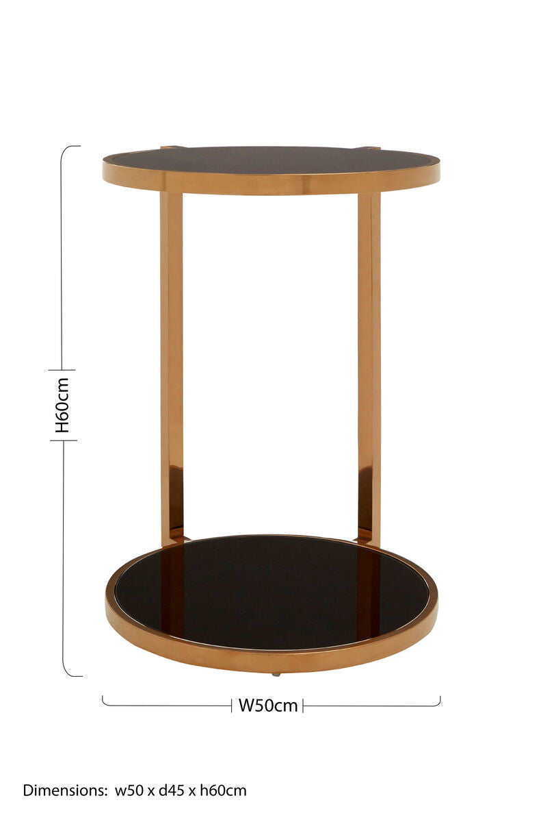 Novo Black Glass and Rose Gold Finish 2 Tier Side Table
