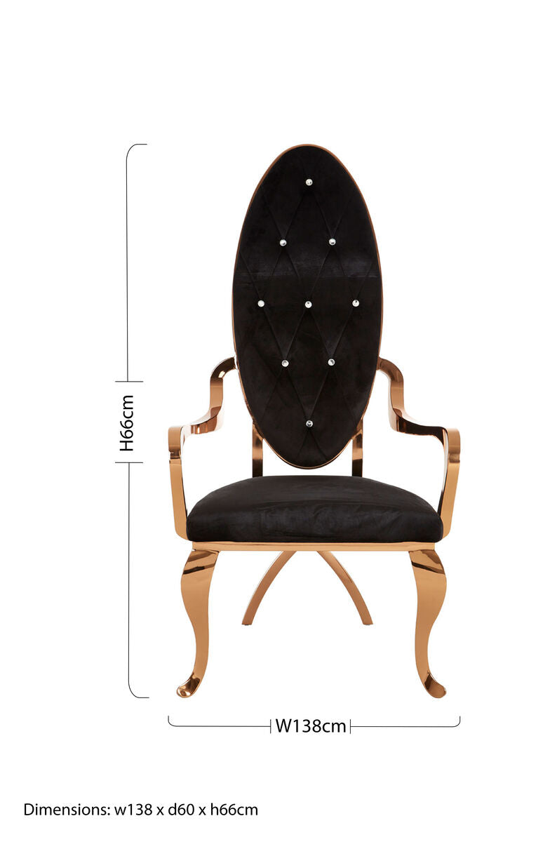 Novara Black Velvet Baroque Chair with Rose Gold Finish Frame