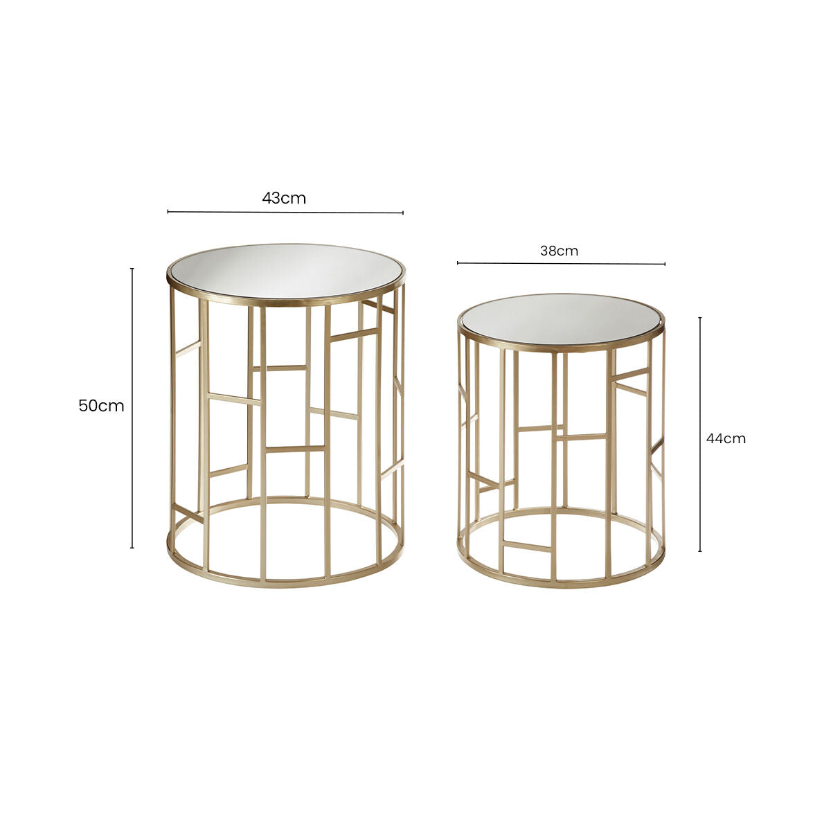 Avantis Champagne Finish Set of 2 Round Side Tables with Asymmetric Design