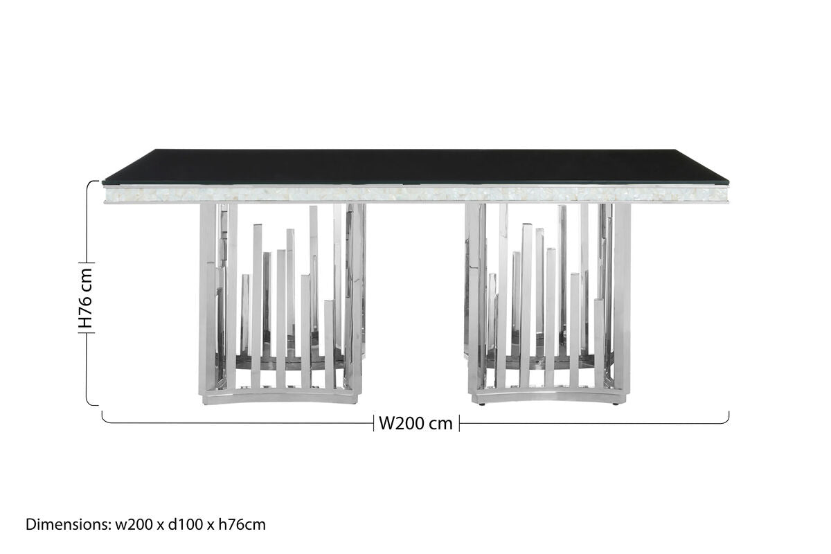 Eliza Black Glass and Silver Finish Rectangular Dining Table