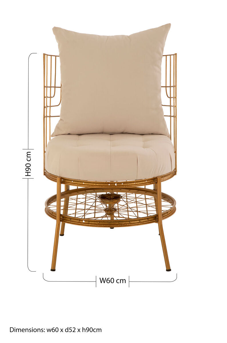 Mantis Natural Fabric and Gold Finish Wheel Design Chair