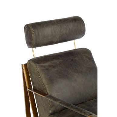 Hoxton Grey Leather Lounge Chair with Headrest