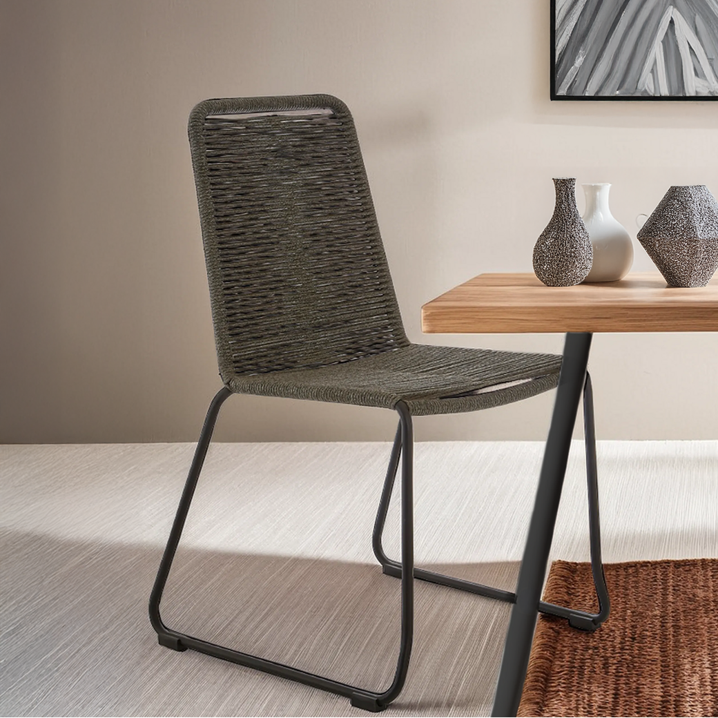 Sisal Grey Rope Dining Chair with Metal Frame