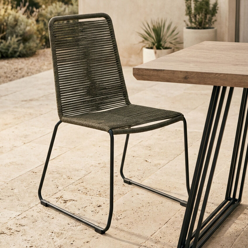 Sisal Grey Rope Dining Chair with Metal Frame