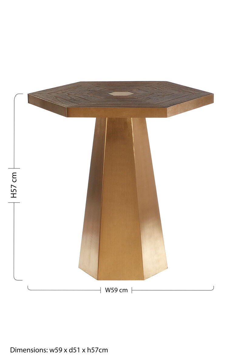 Titan Recycled Elm Wood and Brushed Gold Finish Large Side Table