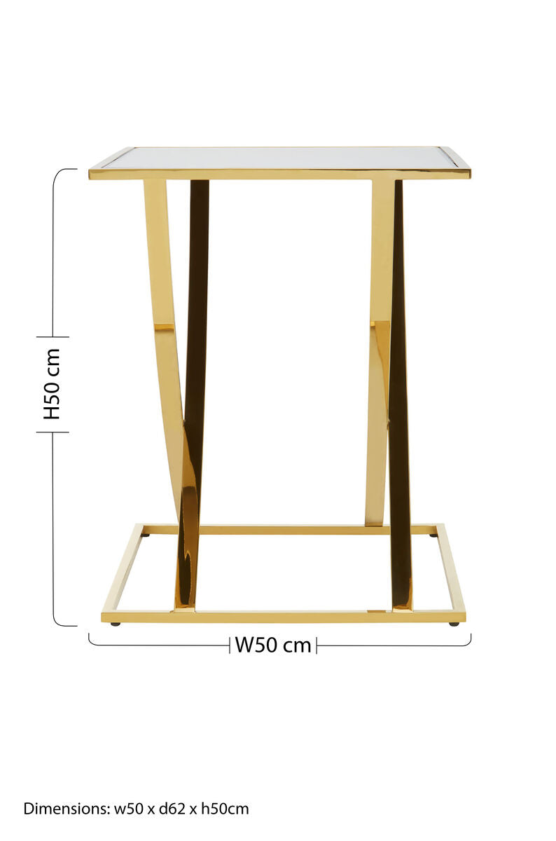 Reena Mirrored Top and Gold Finish Side Table