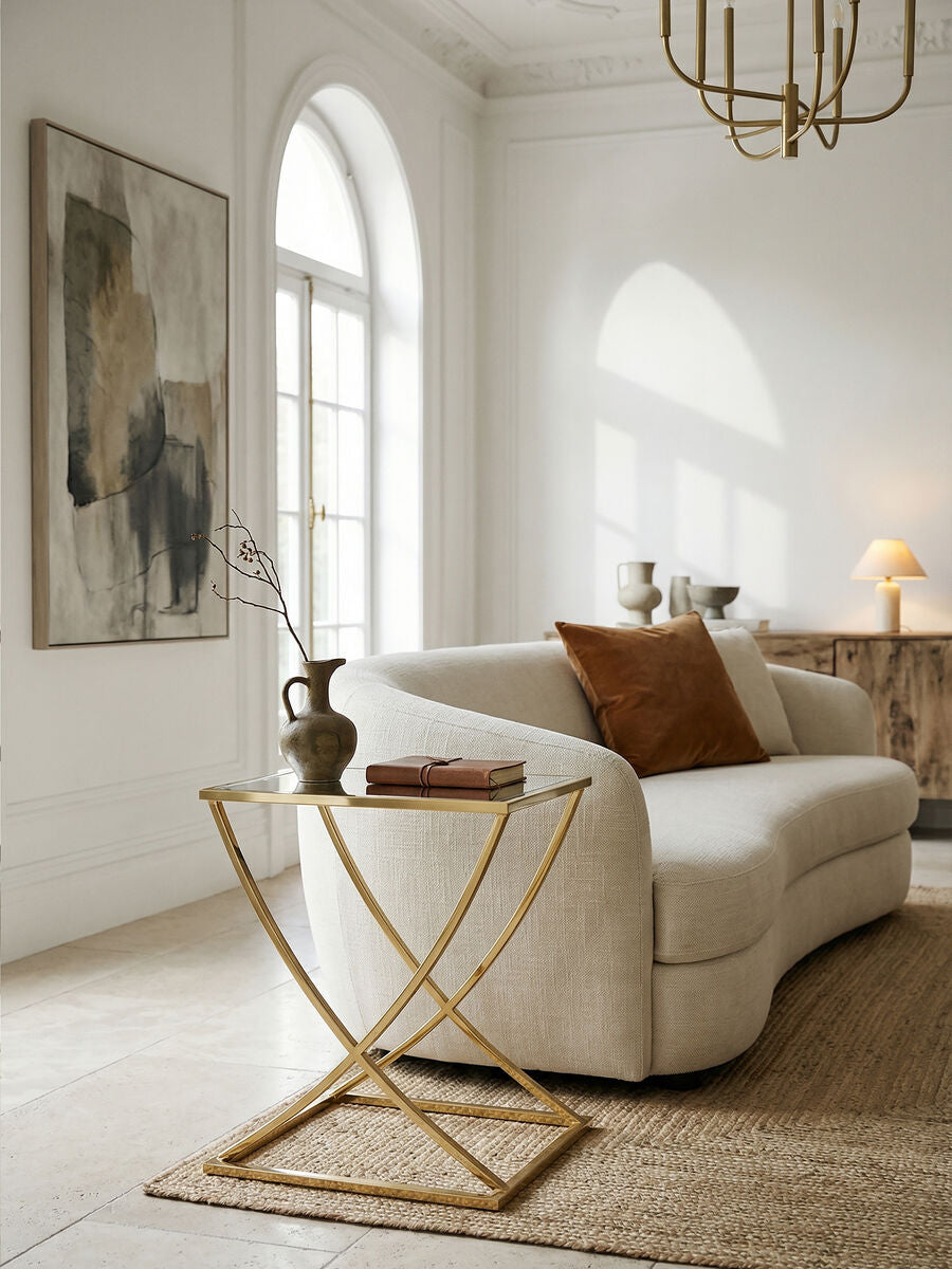 Reena Mirrored Top and Gold Finish Side Table