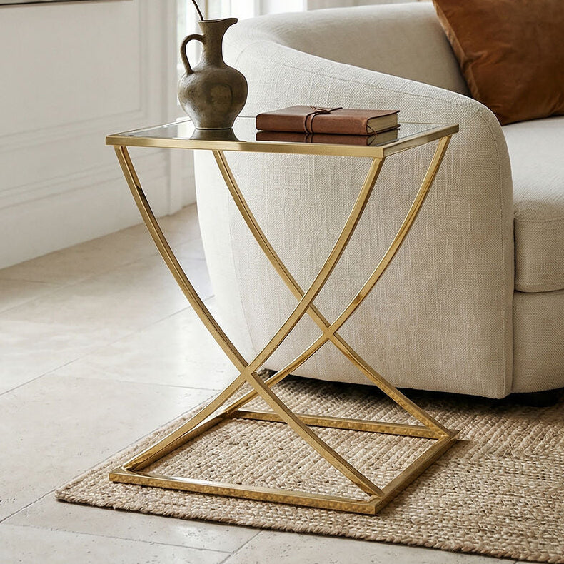 Reena Mirrored Top and Gold Finish Side Table