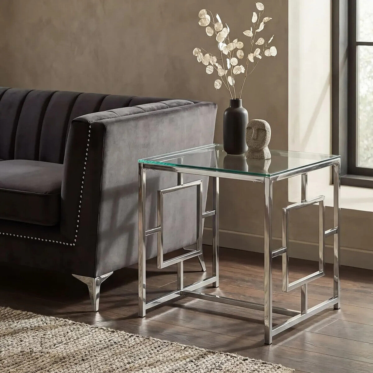 Allure Silver Finish Square Side Table