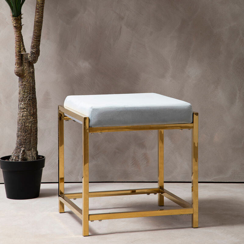Allure Powder Blue Velvet Square Stool with Gold Finish Base