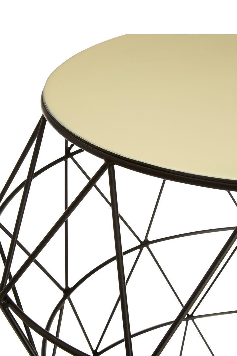 Corina Ivory Enamel Side Table with Black Finish Base