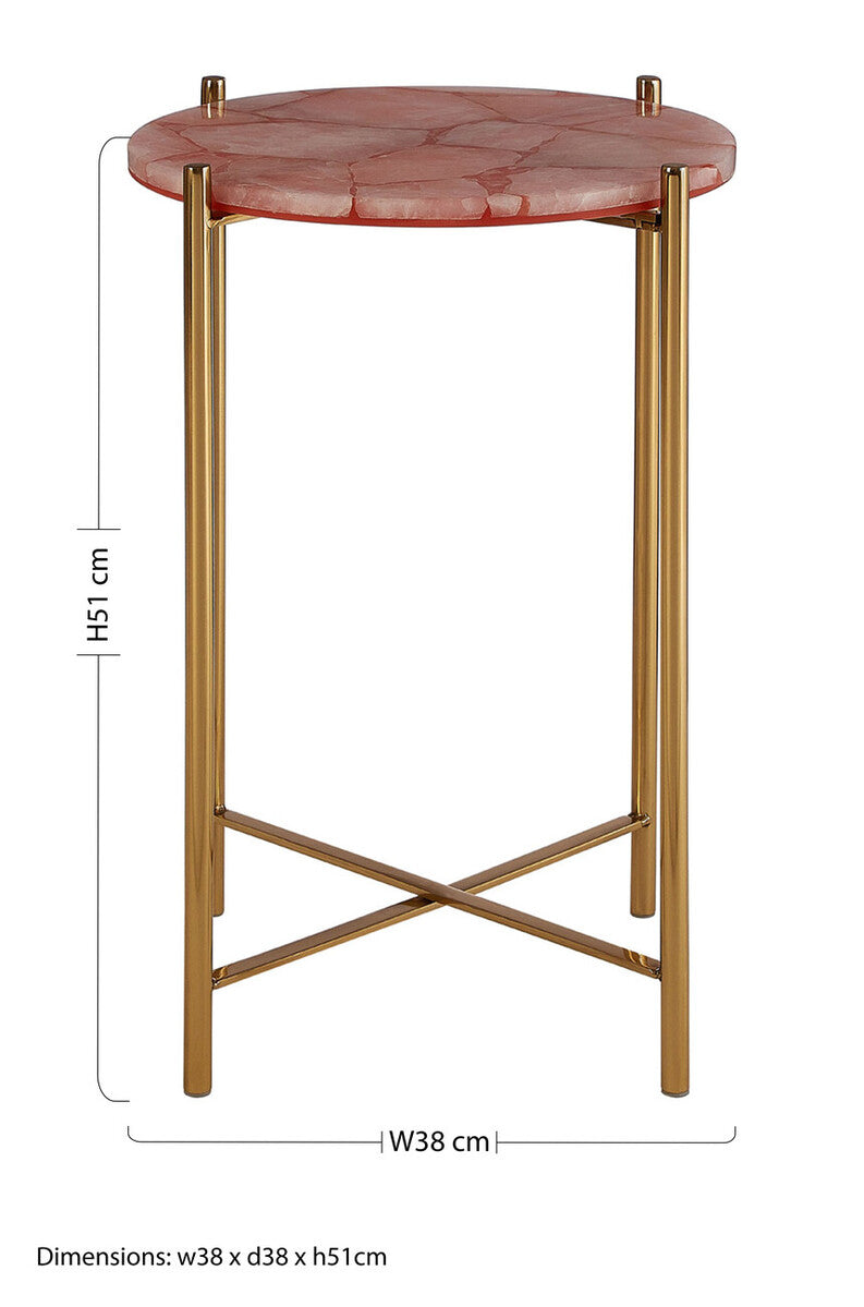 Vita Pink Quartz Side Table with Gold Finish Frame