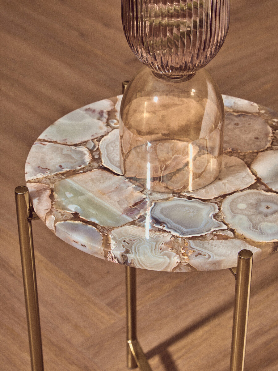 Vita Natural Agate and Gold Finish Side Table