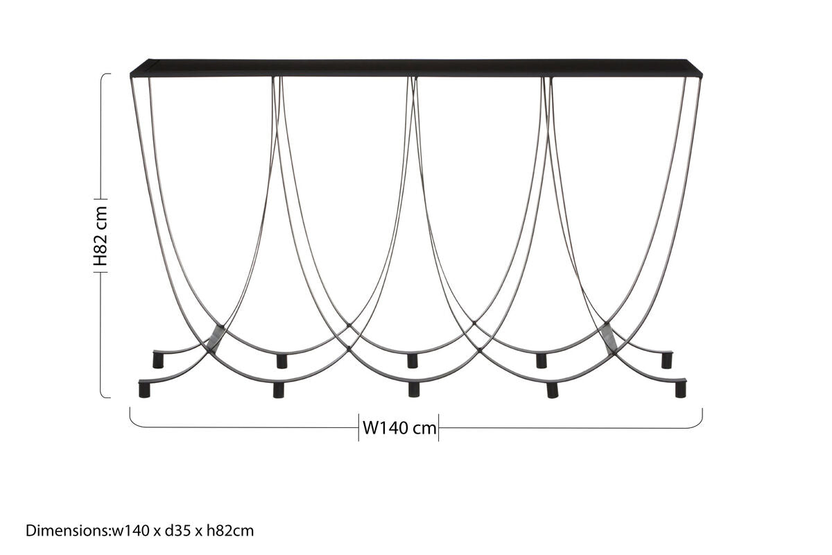 Trento Black Glass Top Console Table