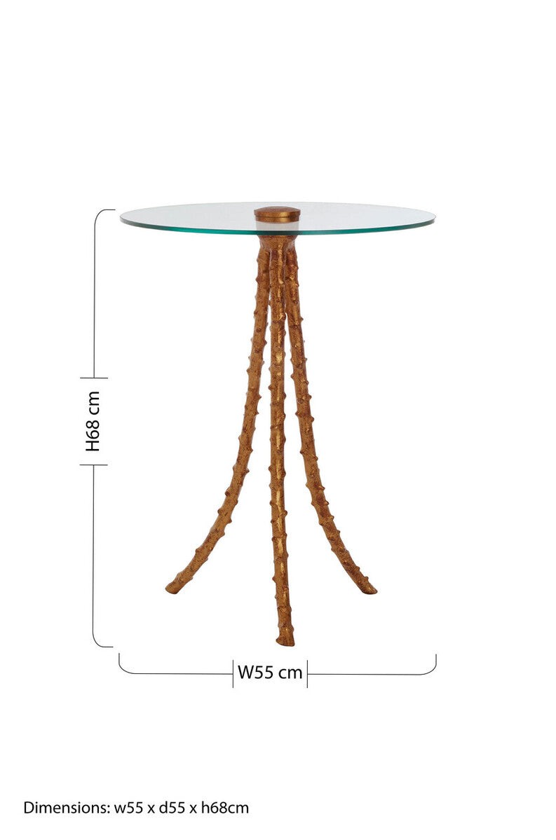 Sika Gold Finish and Glass Top Round Side Table