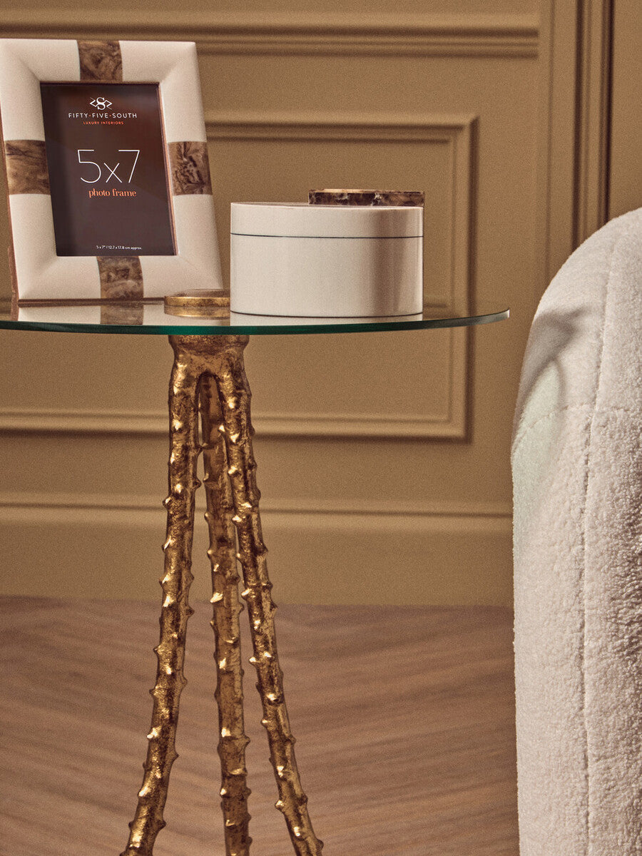 Sika Gold Finish and Glass Top Round Side Table