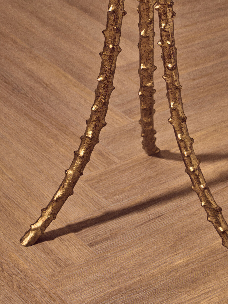 Sika Gold Finish and Glass Top Round Side Table