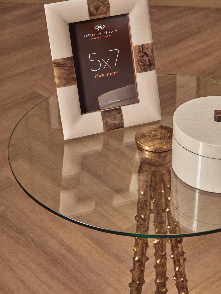 Sika Gold Finish and Glass Top Round Side Table