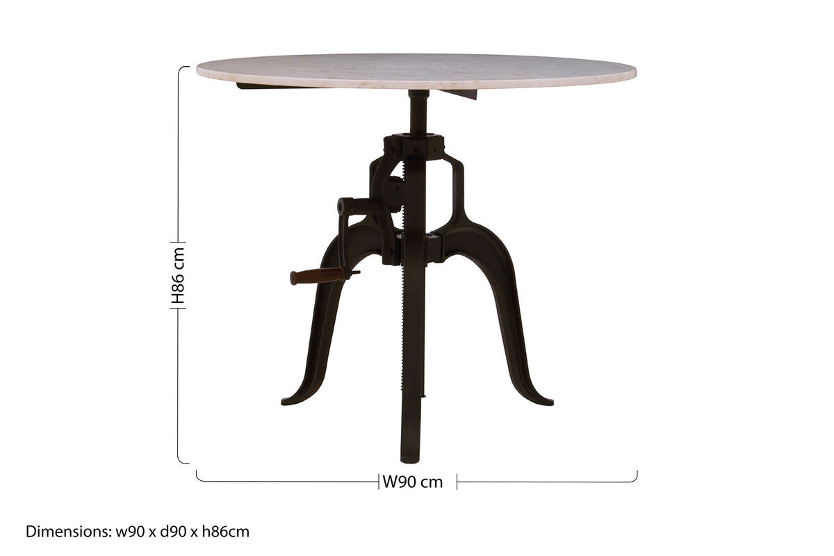 Vasco White Marble and Black Finish Adjustable Bar Table