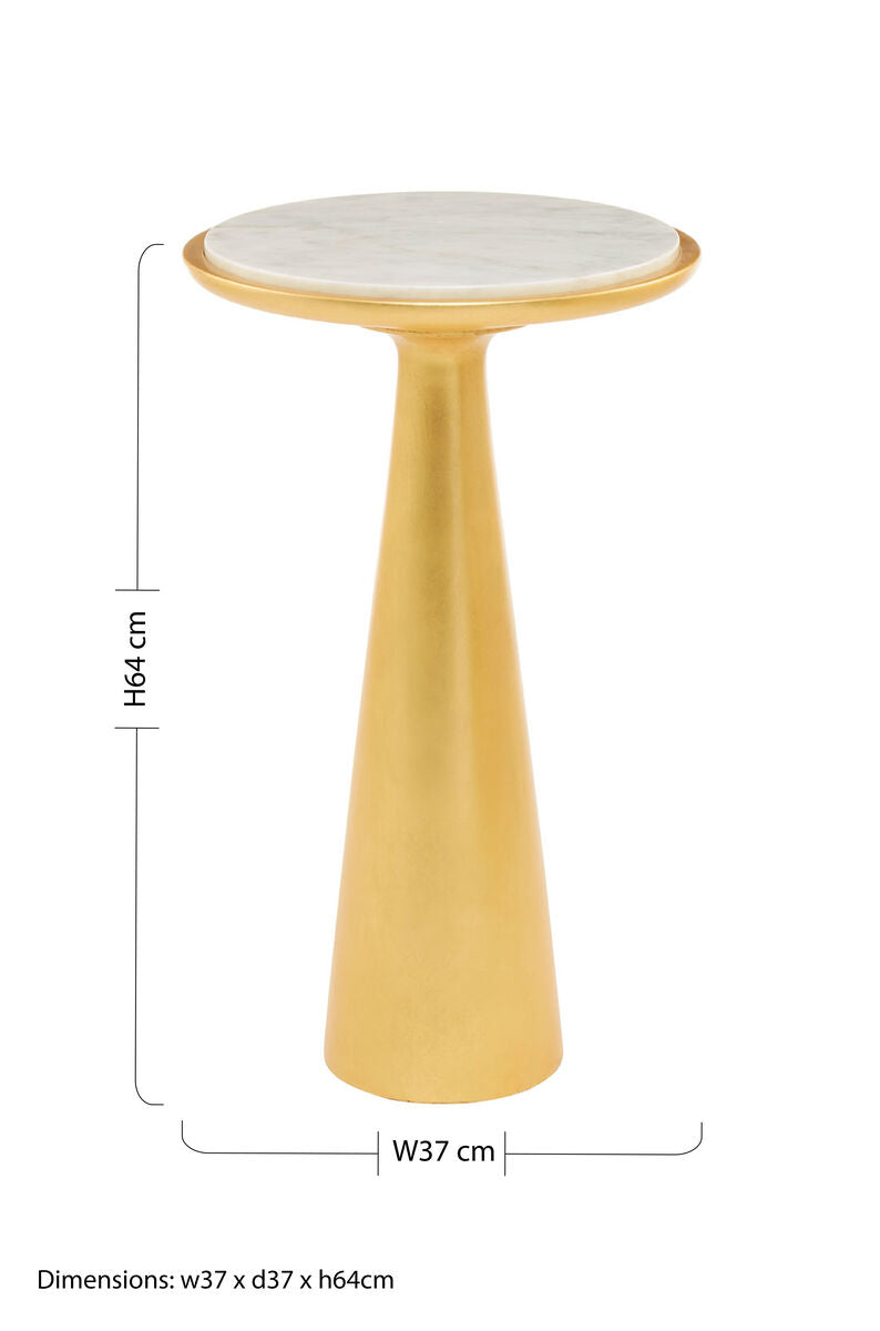 Lino White Marble and Gold Finish Tall Side Table