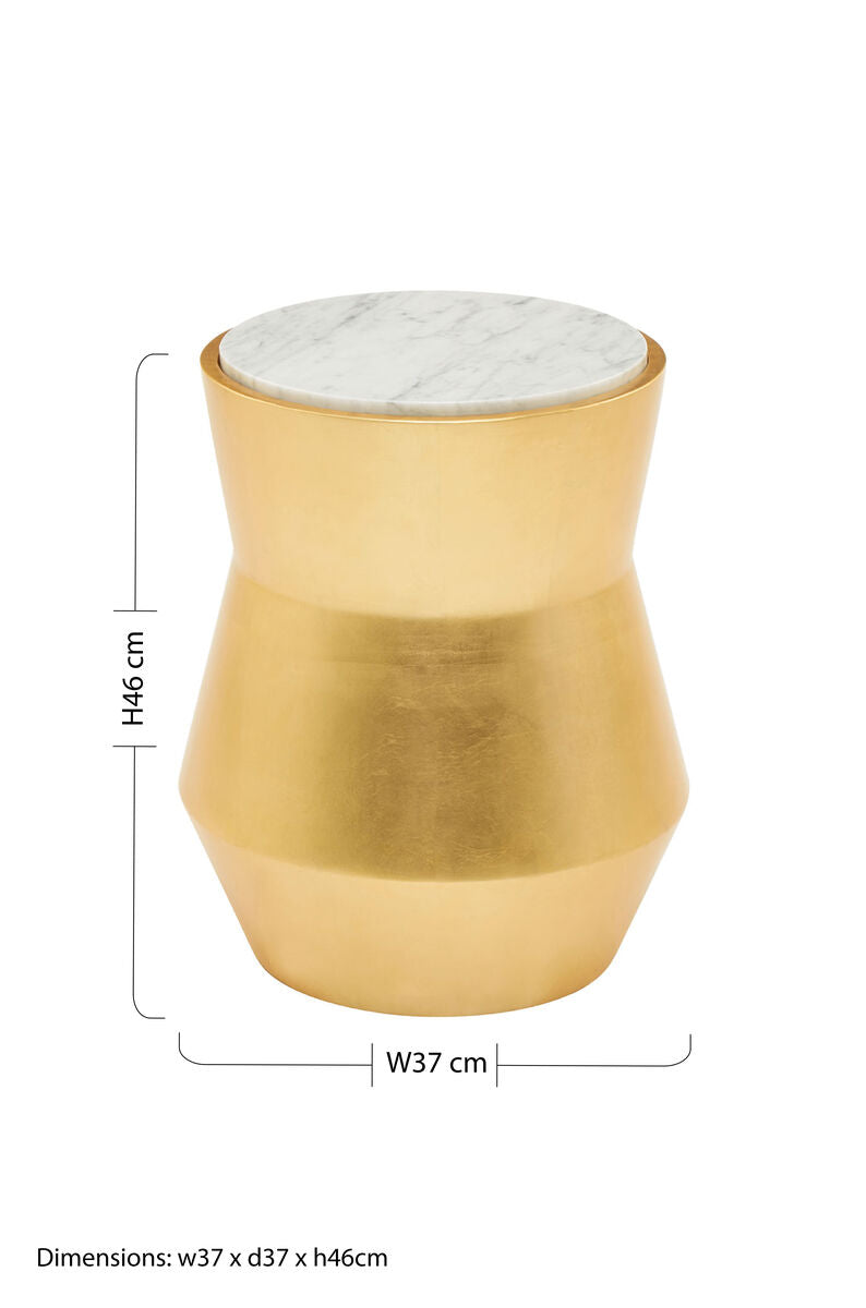 Lino White Marble and Gold Finish Drum Side Table