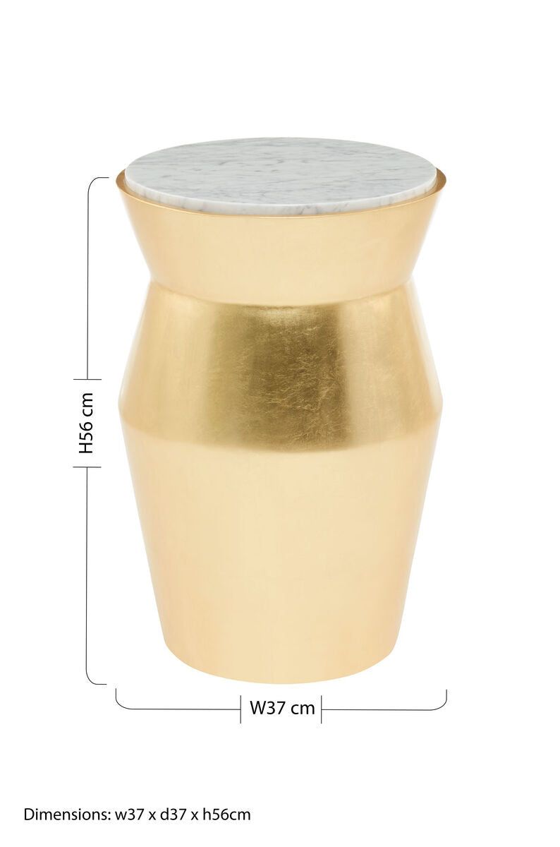 Lino White Marble and Gold Finish Tall Drum Side Table