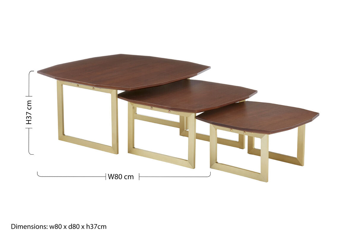Villi Walnut Wood Veneer Set of 3 Nesting Tables