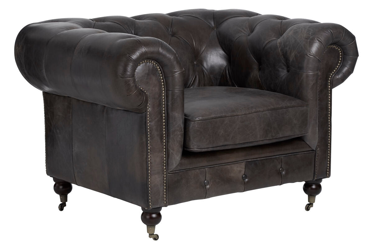 Victor Dark Grey Brown Leather Chesterfield Chair