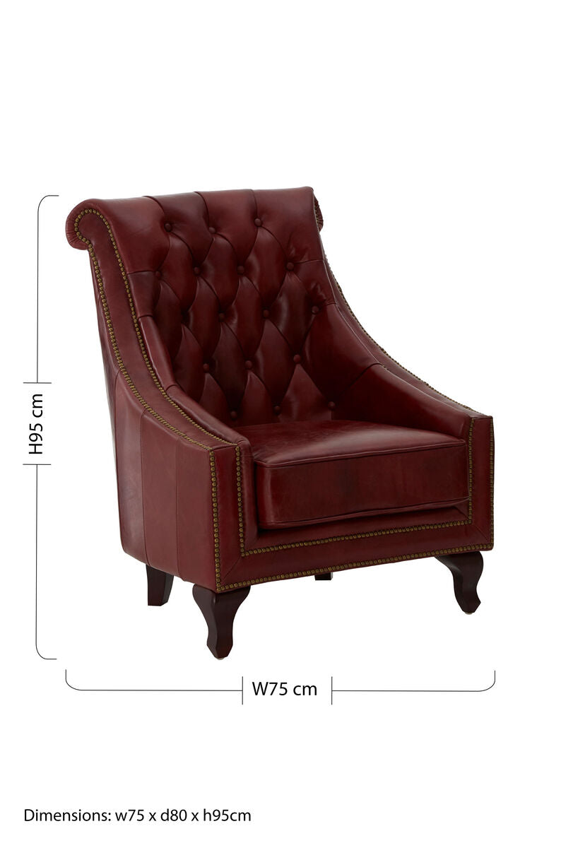 Victor Deep Red Leather Button Tufted Lounge Chair