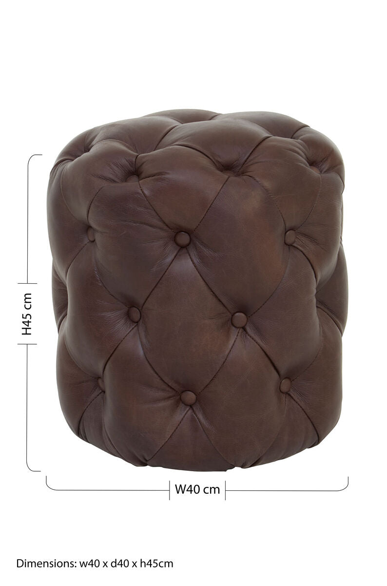Victor Brown Leather Button Tufted Stool
