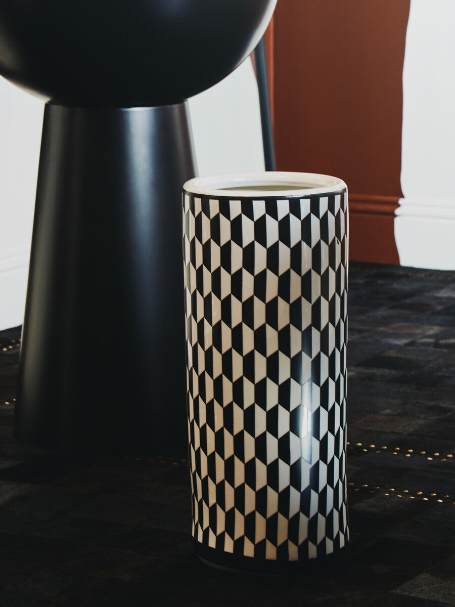 Marlo Black and White Geometric Print Ceramic Umbrella Stand