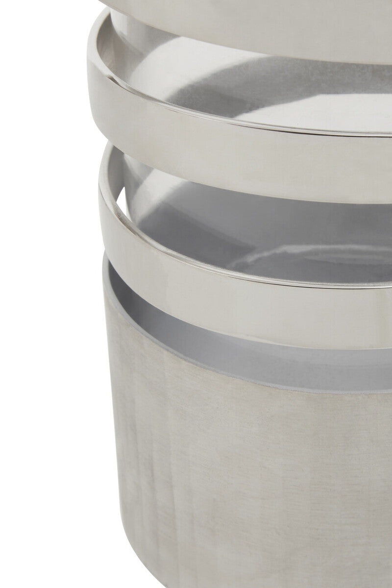 Amreli Silver Metal and Glass Small Hurricane Candle Holder with Spiral Design